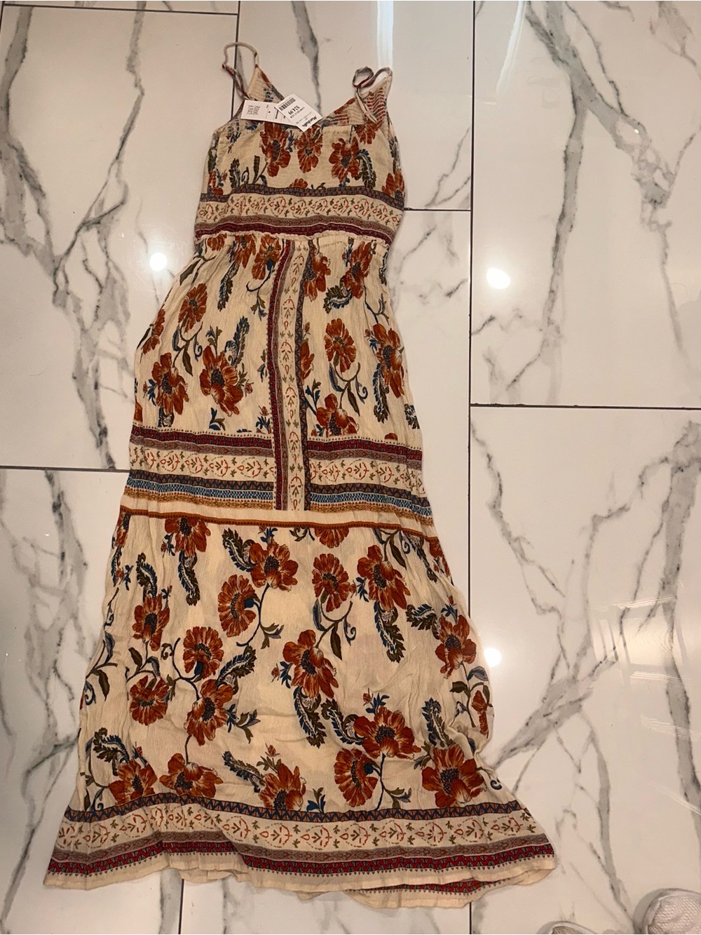 Marshalls Cream Maxi Dress with Rust Floral Print